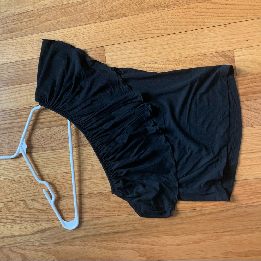 black ruffle one shoulder top